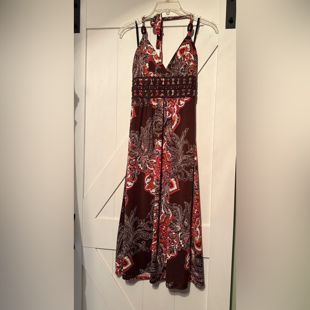 Sequin Hearts Paisley Dress in Red and Brown